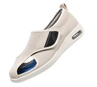 Men's Diabetic Shoes Lightweight Adjustable Wide Width Closure，Grandes Pantuflas Diabéticas de Piel Invierno Pantuflas de Fieltro con Puntera Abierta Plantilla de Espuma.Beigeㅡ47