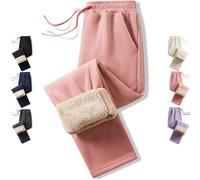 Mens Double-Layer Fleece Lined Thermal Jogger Pant, Winter Warm Straight Leg Drawstring Track Pants, with Pockets (Pink,XL)