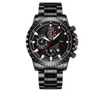 Men's Dress Watch Stainless Steel Waterproof Case Japanese Movement | Sleek men's dress watch with 43.5mm metal case and white steel band. Japanese movement, 30m waterproof rating for daily wear.