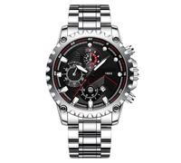 Men's Dress Watch Stainless Steel Waterproof Case Japanese Movement | Sleek men's dress watch with 43.5mm metal case and white steel band. Japanese movement, 30m waterproof rating for daily wear.