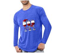 Mens Fall Fashion Christmas Long Sleeve Crew Neck Pullover with Funny Wine Glass Pattern Printing for Mens Casual