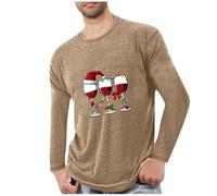 Mens Fall Fashion Christmas Long Sleeve Crew Neck Pullover with Funny Wine Glass Pattern Printing for Mens Casual