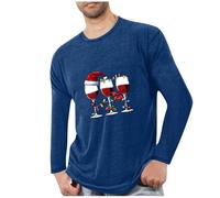 Mens Fall Fashion Christmas Long Sleeve Crew Neck Pullover with Funny Wine Glass Pattern Printing for Mens Casual