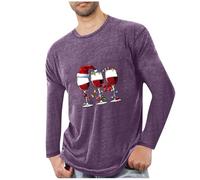 Mens Fall Fashion Christmas Long Sleeve Crew Neck Pullover with Funny Wine Glass Pattern Printing for Mens Casual