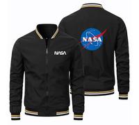 Men's Fashion Jacket N.A.S.A, Snap Button Aviator Jacket, Sportswear for Girls and Boys(Black,S)