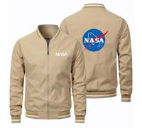Men's Fashion Jacket N.A.S.A, Snap Button Aviator Jacket, Sportswear for Girls and Boys(Khaki,M)