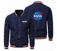 Men's Fashion Jacket N.A.S.A, Snap Button Aviator Jacket, Sportswear for Girls and Boys(Navy,S)