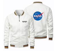 Men's Fashion Jacket N.A.S.A, Snap Button Aviator Jacket, Sportswear for Girls and Boys(White,4XL)