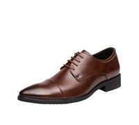 Mens Fashion Lace Up Formal Shoes Pointed Toe Leather Slip Resistant Business Uniform Footwear(Brown,42 EU)