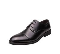 Mens Fashionable Leather Oxford Shoes Lace Up Pointed Toe Non Slip Dress Shoes Casual Office Work Daily Wear Comfortable Footwear(Noir,39 EU)