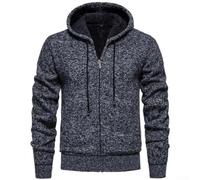 Men's Fleece Lined Hooded Sweater Thick Knit Winter Jacket(Dark Gray L) | Soft fleece lining, thick knit fabric, windproof hood, warm winter essential, cozy feel