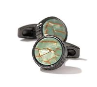 Men's French Shirt Cufflinks Fashion New Green Marbled Round Cuff Links Gold Color Gifts(D)