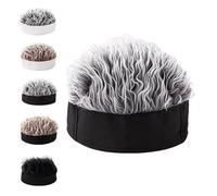 Men's Funky Faux Fur Knit Beanie Hat, Hip-Hop Style, Spiked Funny Wig Hat, Cool Streetwear Funky Knit Wig Hats (#A)