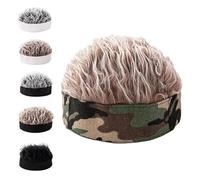 Men's Funky Faux Fur Knit Beanie Hat, Hip-Hop Style, Spiked Funny Wig Hat, Cool Streetwear Funky Knit Wig Hats (#F)