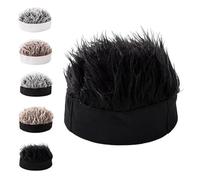Men's Funky Faux Fur Knit Beanie Hat, Hip-Hop Style, Spiked Funny Wig Hat, Cool Streetwear Funky Knit Wig Hats (#G)