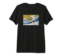 Mens Funny Retro Vintage Surfing Great Wave English Bulldog Camiseta Premium