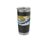 Mens Funny Retro Vintage Surfing Great Wave English Bulldog Vaso térmico de acero inoxidable de doble pared