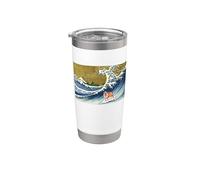 Mens Funny Retro Vintage Surfing Great Wave English Bulldog Vaso térmico de acero inoxidable de doble pared
