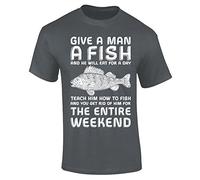 Mens Give a Man A Fish Fishing Angling Gift Funny T-Shirt Gris gris L