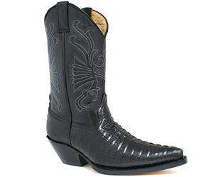 MENS GRINDERS CAROLINA BLACK LEATHER WESTERN TALL COWBOY BOOTS-UK 10 (EU 44)