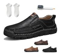 Men's Handcrafted Cowhide Orthopedic Loafers - Wide Toe Box, Comfortable Slip on Casual Walking Shoes for Men (Black,40)