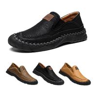 Men's Handmade Leather Orthopedic Outdoor Loafers-Casual Breathable Slip on Business Moccasins, Comfortable Non-Slip Driving Walking Travel Shoes (Black,39)