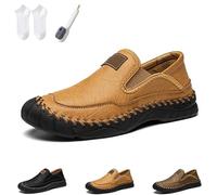 Men's Handmade Leather Orthopedic Outdoor Loafers, Casual Slip on Business Moccasins, Comfy Travel Shoes (Yellow,44)