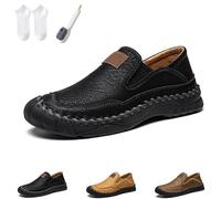 Men's Handmade Leather Orthopedic Outdoor Loafers, Casual Slip on Business Moccasins, Comfy Travel Shoes (Black,47)