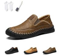 Men's Handmade Leather Orthopedic Outdoor Loafers, Casual Slip on Business Moccasins, Comfy Travel Shoes (Brown,47)