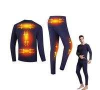 Men's Heated Thermal Underwear Set with 6 Heating Zones, Men r Thermal Clothes USB Charging Jumper and Legging,Blue,XL