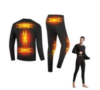 Men's Heated Thermal Underwear Set with 6 Heating Zones, Men r Thermal Clothes USB Charging Jumper and Legging,Black,L