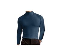 Men's High Neck Slim Fit Long Sleeve T-Shirt,Men's Casual Mock Turtleneck Slim Fit Basic Tops,Fashion Pullover Stretch Thermal Underwear Top. (M, Navy Blue)