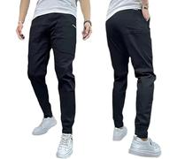 Men's High Stretch Multi-Pockets Skinny Cargo Pants,Casual Slim Fit Work Jogger Pants Trousers with 6 Pockets,Elastic Waist Drawstring Utility Tactical Pants Cargo Sweatpants for Men (35, Black)