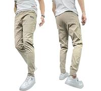 Men's High Stretch Multi-Pockets Skinny Cargo Pants,Casual Slim Fit Work Jogger Pants Trousers with 6 Pockets,Elastic Waist Drawstring Utility Tactical Pants Cargo Sweatpants for Men (34, Khaki)