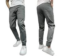 Men's High Stretch Multi-Pockets Skinny Cargo Pants,Casual Slim Fit Work Jogger Pants Trousers with 6 Pockets,Elastic Waist Drawstring Utility Tactical Pants Cargo Sweatpants for Men (33, Gray)