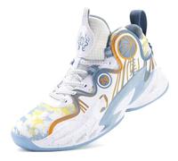 Men's High Top Basketball Shoes - Lightweight Breathable Athletic Sneakers for Outdoor Streetball & Training, Anti-Slip Rubber Sole Casual Sport Shoes(White-Gray,36 EU)