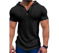 Men's Hooded Pullover Outdoor Sand Beach Exercise Sportshirt Casual Fashion Solid Color Short Sleeve Lightweight Soft Breathable Running Shirts H-Black M