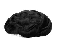 Men's Human Hair Toupee, Swiss Lace Male Wigs,Natural Looking Hair Pieces Replacement(Jet Black,8"X10")