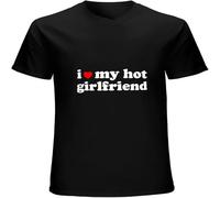 Mens I Love My Hot Girlfriend Shirt Heart T Shirt Text Graphic tee Black M