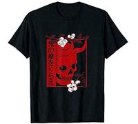 Men's Japanese Demon Art Face Skull Devil Oni Harajuku Aesthetic Black T-Shirt for Youth Middle-Age The Elder Tee Shirt Black, Negro , XL