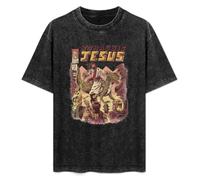 Men's Jurassic Jesus Japan Anime Manga Tshirt Dragons Monster Retro Games Tshirt Short Sleeve Cool T Cotton tee T-Shirt Black L