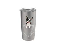Mens Kids Boys Love Pocket Boston Terrier Dog Lover Vaso térmico de acero inoxidable de doble pared