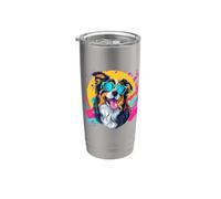 Mens Kids Funny Retro Vintage 80s Australian Shepherd Lover Vaso térmico de acero inoxidable de doble pared