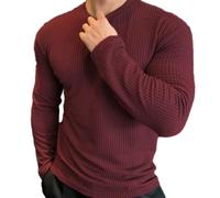Men's Knitted Sweater Breathable Lapels Solid Color Long Sleeves Pullover Temperament Fashion Casual Knitwear G-Red XL