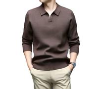 Men's Knitted Sweater Breathable Lapels Solid Color Long Sleeves Pullover Temperament Fashion Casual Knitwear D-Coffee M