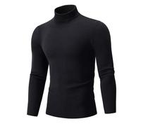 Men's Knitted Sweater Breathable Stand-Up Collar Warm Long Sleeves Pullover Temperament Casual Solid Color Knitwear B-Black M