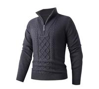Men's Knitted Sweater Breathable Warm Comfortable Long Sleeves Pullover Temperament Casual Solid Color Knitwear B-Dark Grey L