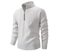 Men's Knitted Sweater Breathable Warm Lapels Long Sleeves Pullover Temperament Fashion Casual Knitwear G-White L
