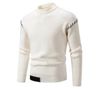 Men's Knitted Sweater Temperament Fashion Casual Knitwear Breathable Warm Comfortable Long Sleeves Pullover J-White XXL