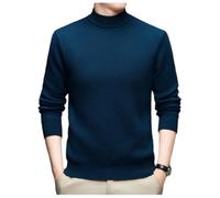 Men's Knitted Sweater Warm Breathable Stand-Up Collar Long Sleeves Pullover Temperament Casual Solid Color Knitwear I-Navy 4XL